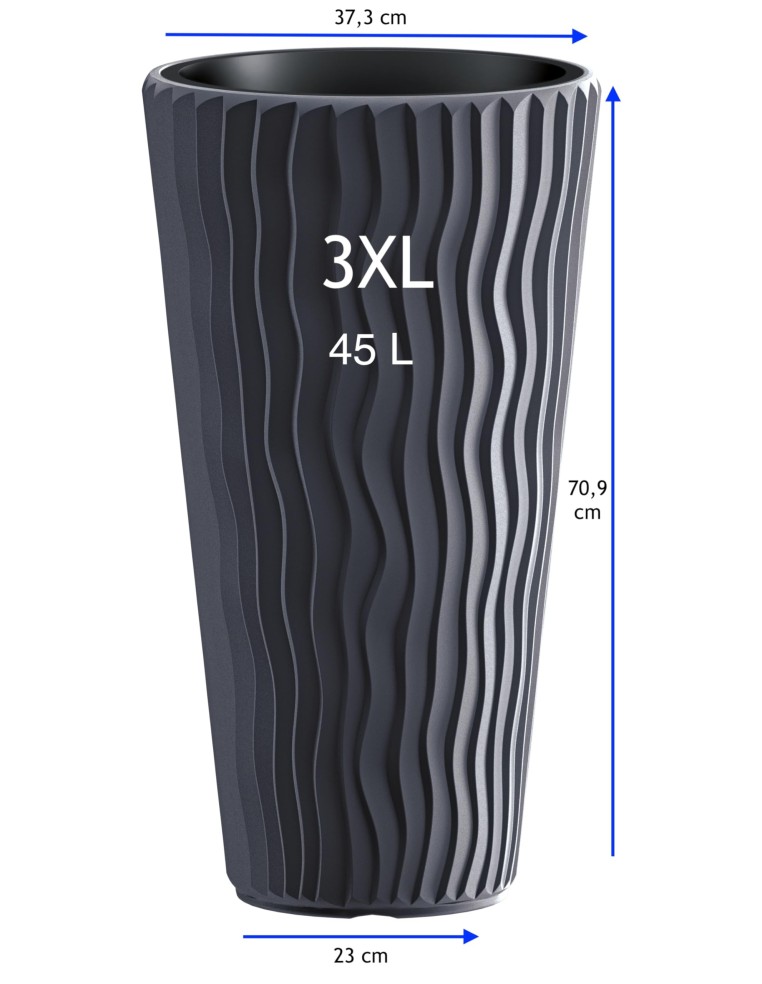 Plantenbak rond 3XL hoog Ø37 × 71 cm golfreliëf met bewateringssysteem, 37 L – Grijs | Töpferkönig