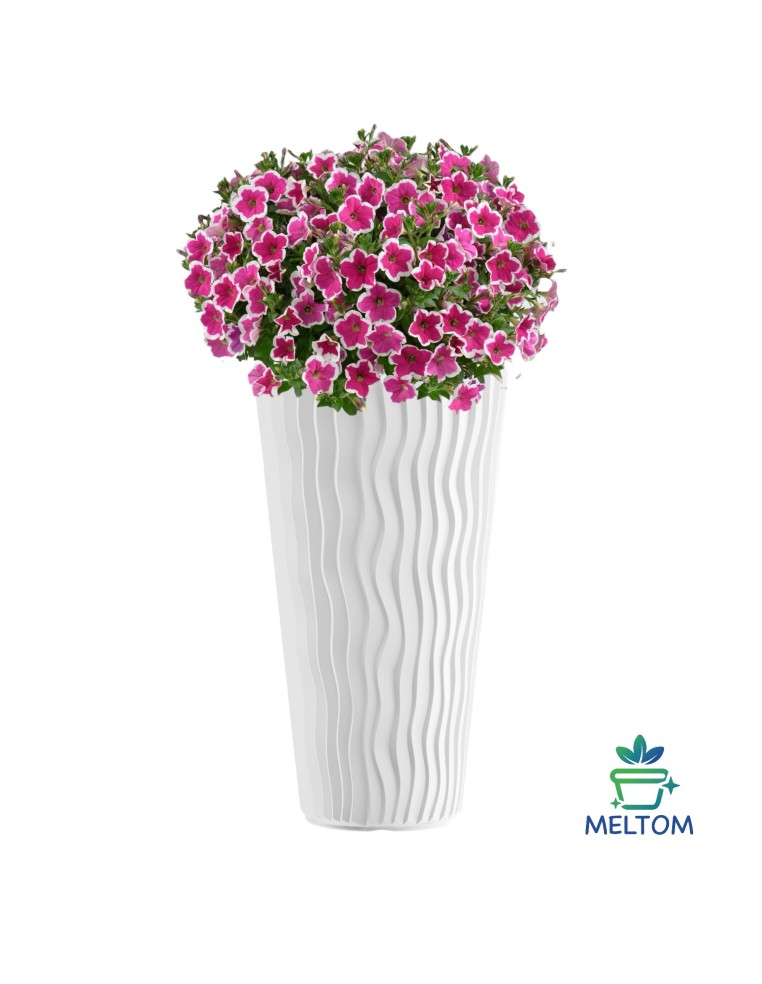 Plantenbak rond 3XL hoog Ø37 × 71 cm golfreliëf, 45 L – Wit | Töpferkönig