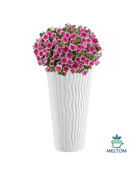 Fioriera rotonda 3XL alta Ø37 × 71 cm rilievo a onde, 45 L – Bianco | Töpferkönig
