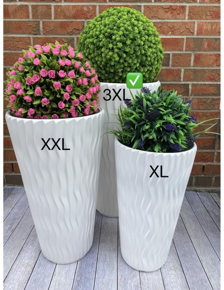 Fioriera rotonda 3XL alta Ø37 × 71 cm rilievo a onde, 45 L – Bianco | Töpferkönig