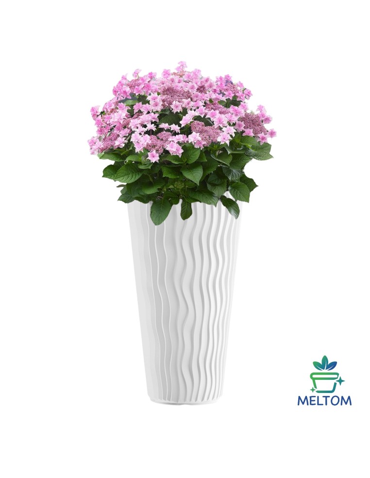 Fioriera rotonda 3XL alta Ø37 × 71 cm rilievo a onde, 45 L – Bianco | Töpferkönig