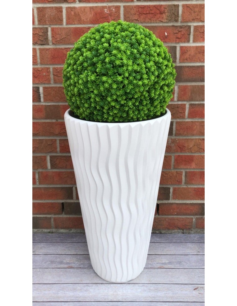 Plantenbak rond 3XL hoog Ø37 × 71 cm golfreliëf met bewateringssysteem, 45 L – Wit | Töpferkönig