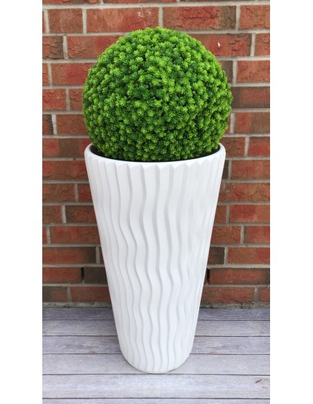 Blumenkübel rund 3XL hoch Ø37 × 71 cm Wellenrelief mit Bewässerungssystem, 45 L – Weiß | Töpferkönig