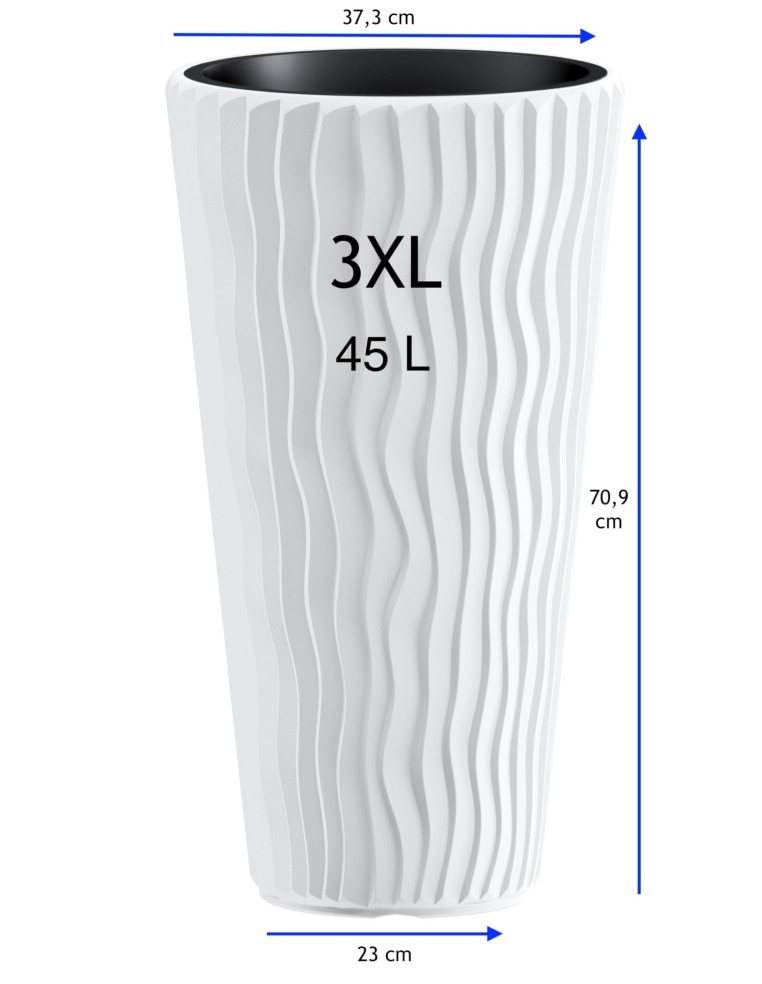 Fioriera rotonda 3XL alta Ø37 × 71 cm rilievo a onde con sistema di irrigazione, 45 L – Bianco | Töpferkönig