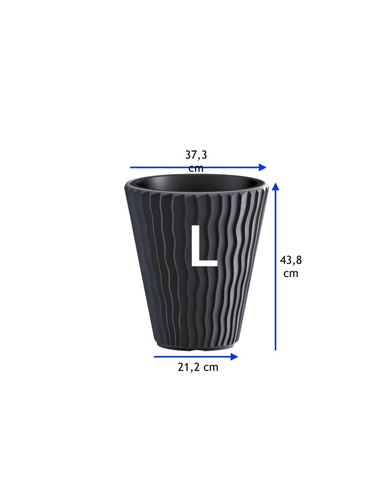 Bloempot rond L Ø37 × 44 cm golfreliëf, 37 L – Antraciet | Töpferkönig