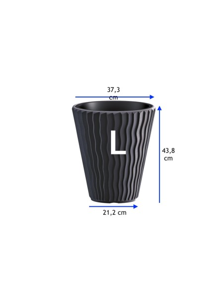 Pot de fleurs rond L Ø37 × 44 cm à relief ondulé, 37 L – Anthracite | Töpferkönig
