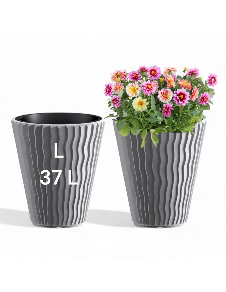 Bloempot rond L Ø37 × 44 cm golfreliëf, 37 L – Grijs | Töpferkönig