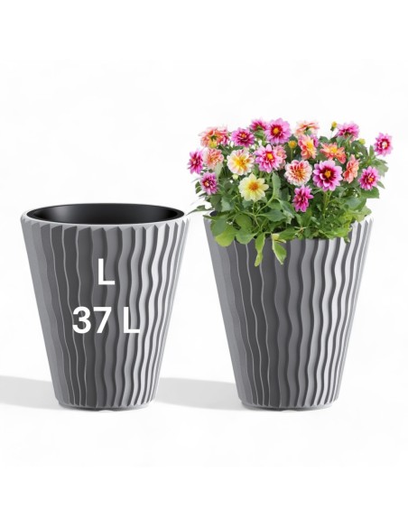 Pot de fleurs rond L Ø37 × 44 cm à relief ondulé, 37 L – Gris | Töpferkönig