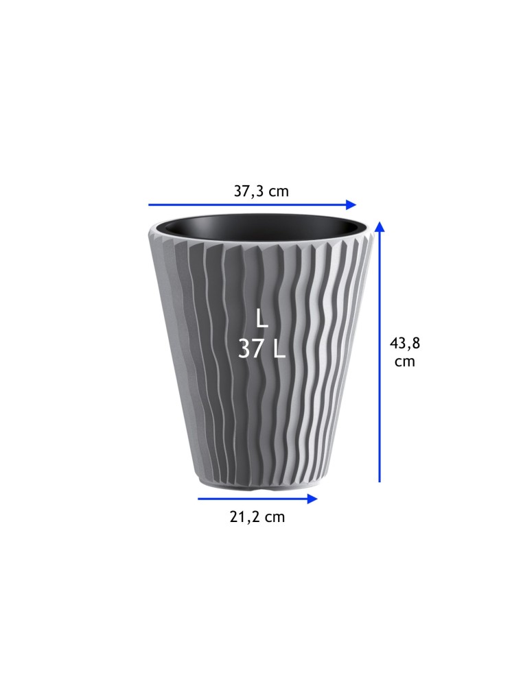 Bloempot rond L Ø37 × 44 cm golfreliëf, 37 L – Grijs | Töpferkönig