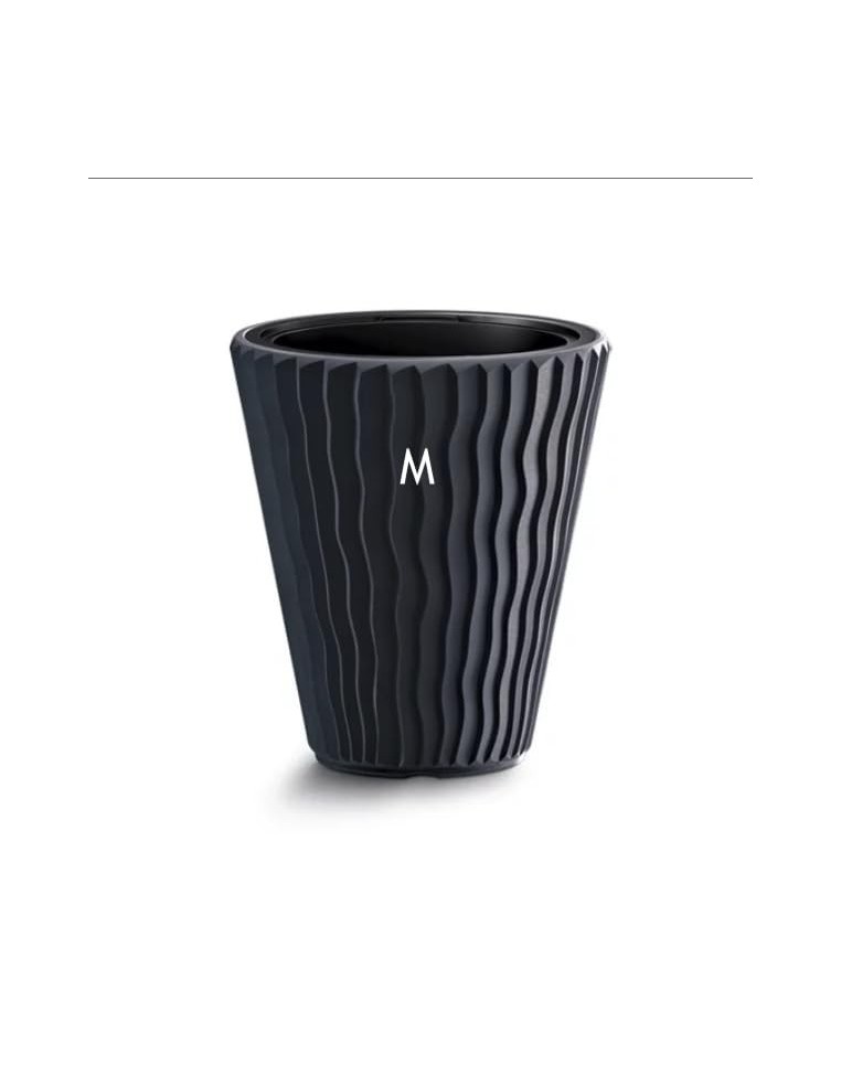 Maceta redonda M Ø34 × 39 cm relieve ondulado, 21 L – Antracita | Töpferkönig