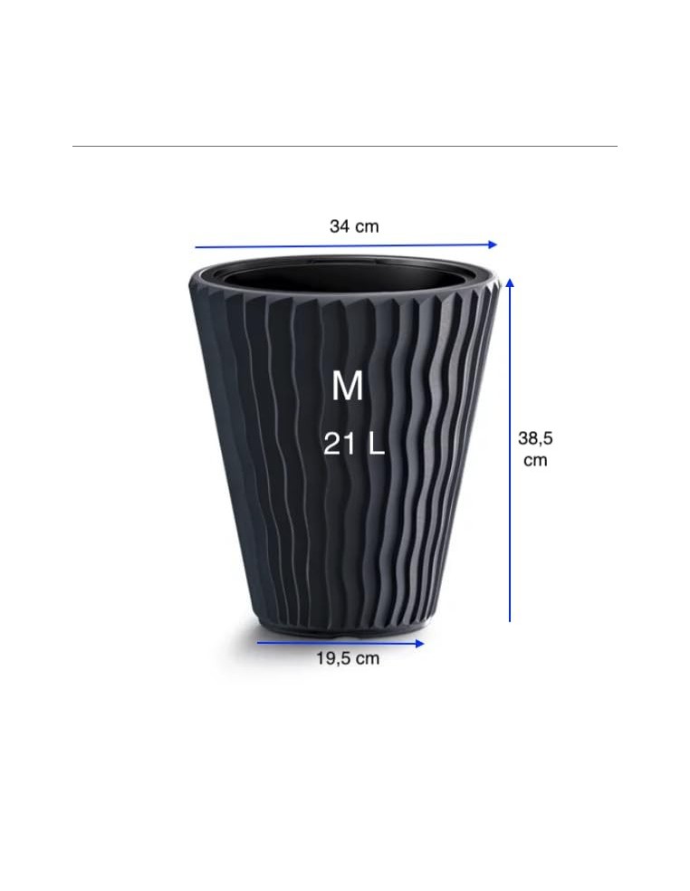 Vaso rotondo M Ø34 × 39 cm rilievo a onde, 21 L – Antracite | Töpferkönig