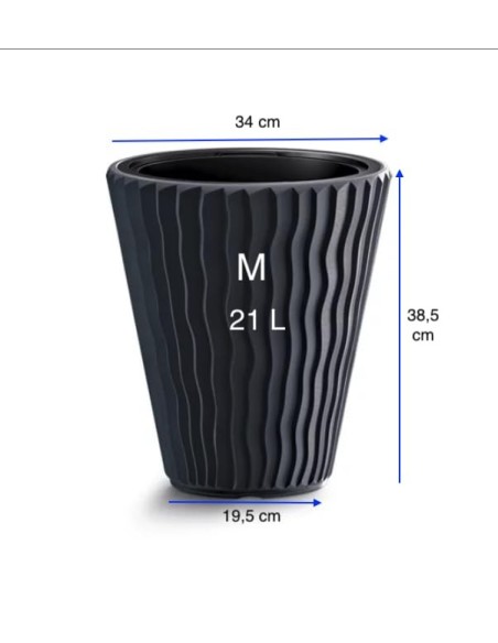 Vaso rotondo M Ø34 × 39 cm rilievo a onde, 21 L – Antracite | Töpferkönig