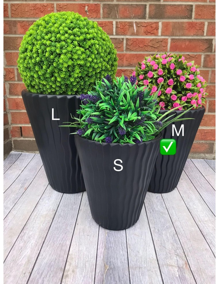 Bloempot rond M Ø34 × 39 cm golfreliëf, 21 L – Antraciet | Töpferkönig