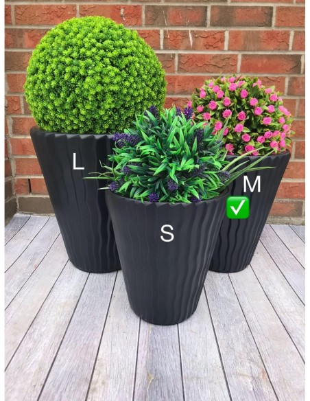 Pot de fleurs rond M Ø34 × 39 cm à relief ondulé, 21 L – Anthracite | Töpferkönig