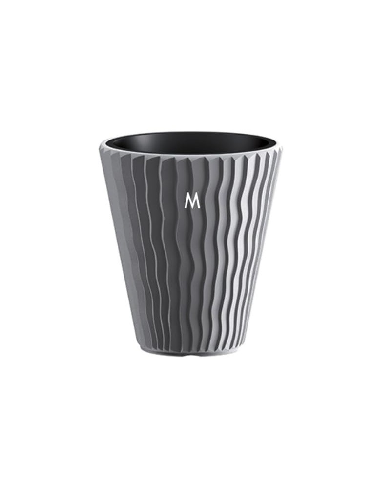 Maceta redonda M Ø34 × 39 cm relieve ondulado, 21 L – Gris | Töpferkönig