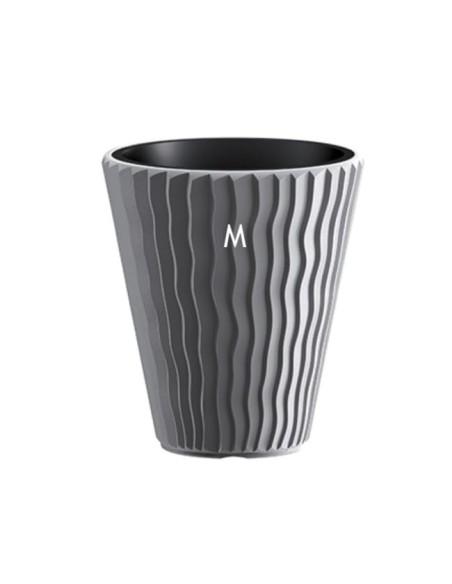 Bloempot rond M Ø34 × 39 cm golfreliëf, 21 L – Grijs | Töpferkönig