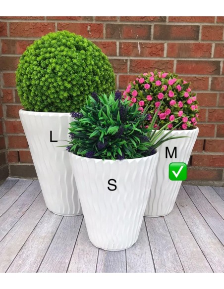 Pot de fleurs rond M Ø34 × 39 cm à relief ondulé, 21 L – Blanc | Töpferkönig