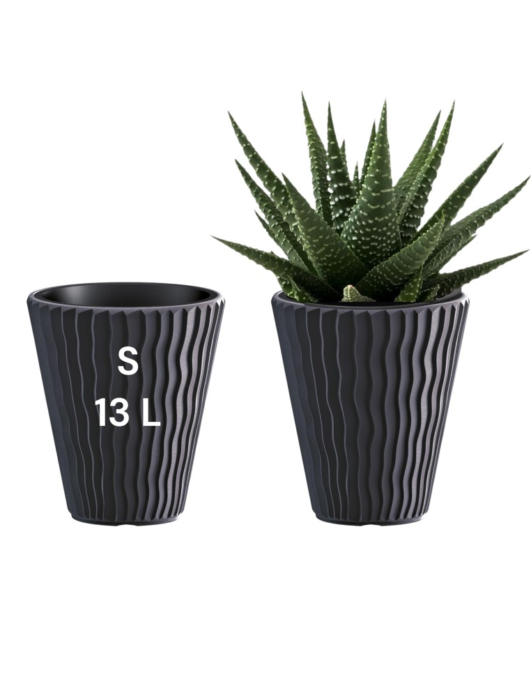 Vaso rotondo S Ø29 × 33 cm rilievo a onde, 13 L – Antracite | Töpferkönig