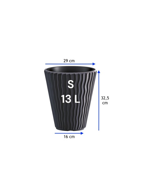 Blumentopf rund S Ø29 × 33 cm Wellenrelief, 13 L – Anthrazit | Töpferkönig