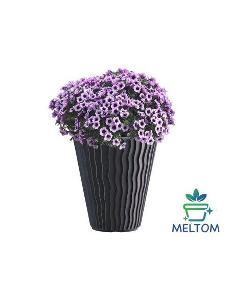 Pot de fleurs rond S Ø29 × 33 cm à relief ondulé, 13 L – Anthracite | Töpferkönig