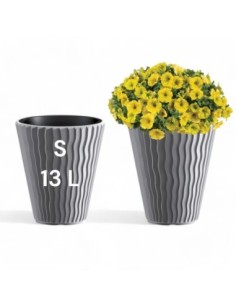 Pot de fleurs rond S Ø29 × 33 cm à relief ondulé, 13 L – Gris | Töpferkönig
