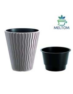 Blumentopf rund S Ø29 × 33 cm Wellenrelief, 13 L – Grau | Töpferkönig 2