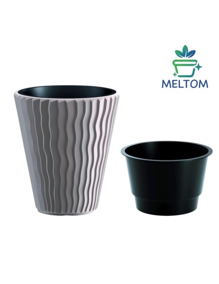 Maceta redonda S Ø29 × 33 cm relieve ondulado, 13 L – Gris | Töpferkönig