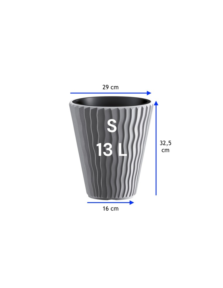 Bloempot rond S Ø29 × 33 cm golfreliëf, 13 L – Grijs | Töpferkönig