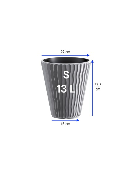 Blumentopf rund S Ø29 × 33 cm Wellenrelief, 13 L – Grau | Töpferkönig