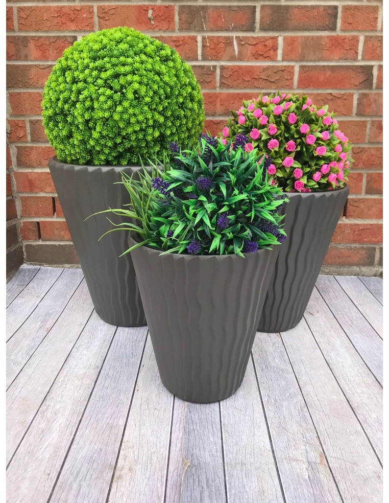 Blumentopf rund S Ø29 × 33 cm Wellenrelief, 13 L – Grau | Töpferkönig