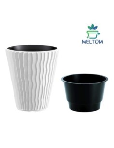 Pot de fleurs rond S Ø29 × 33 cm à relief ondulé, 13 L – Blanc | Töpferkönig 2
