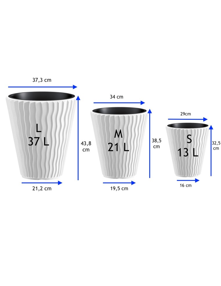 Maceta redonda S Ø29 × 33 cm relieve ondulado, 13 L – Blanco | Töpferkönig