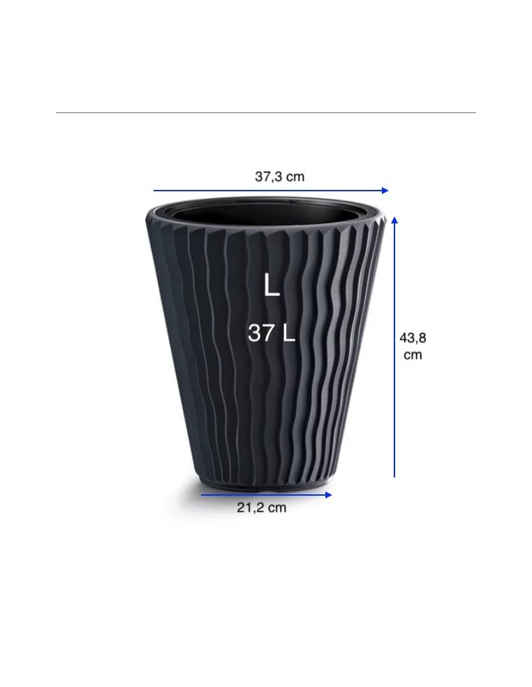 Bloempot rond L Ø37 × 44 cm golfreliëf met bewateringssysteem, 37 L – Antraciet | Töpferkönig