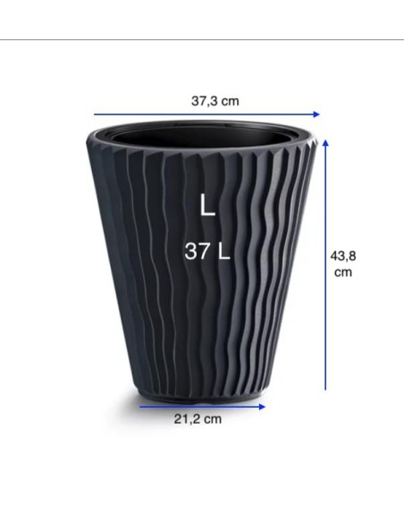 Bloempot rond L Ø37 × 44 cm golfreliëf met bewateringssysteem, 37 L – Antraciet | Töpferkönig