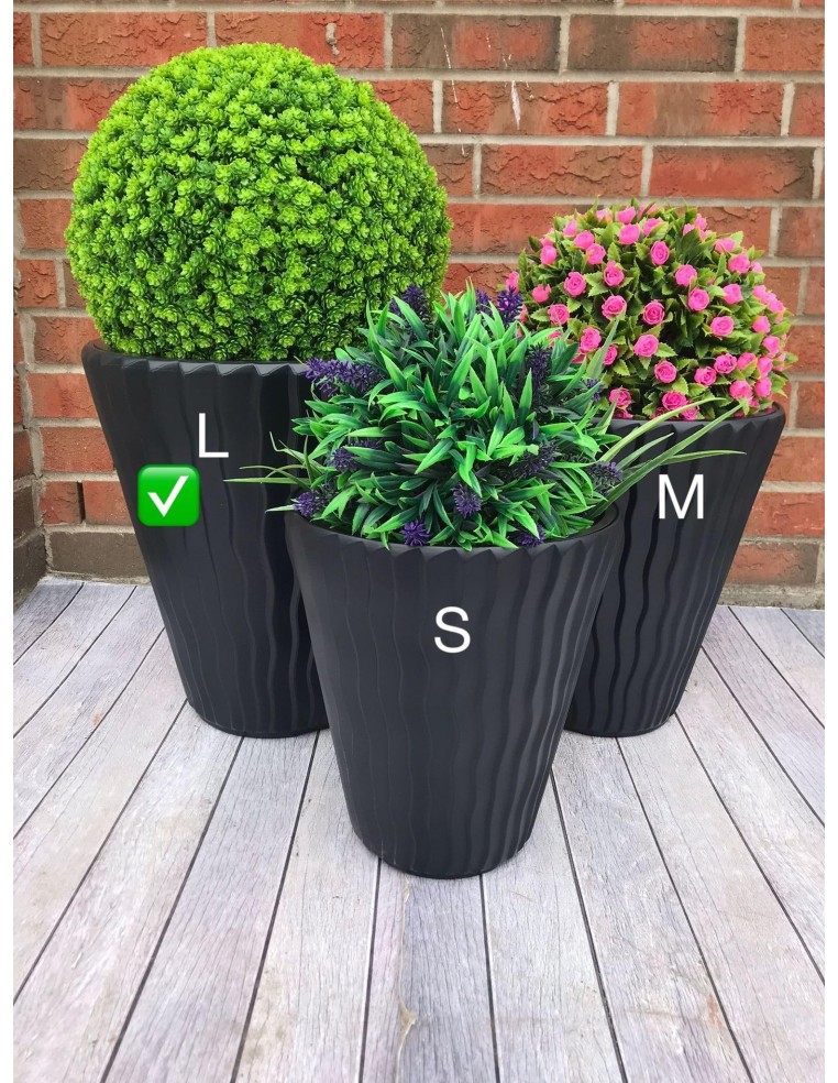 Blumentopf rund L Ø37 × 44 cm Wellenrelief mit Bewässerungssystem, 37 L – Anthrazit | Töpferkönig