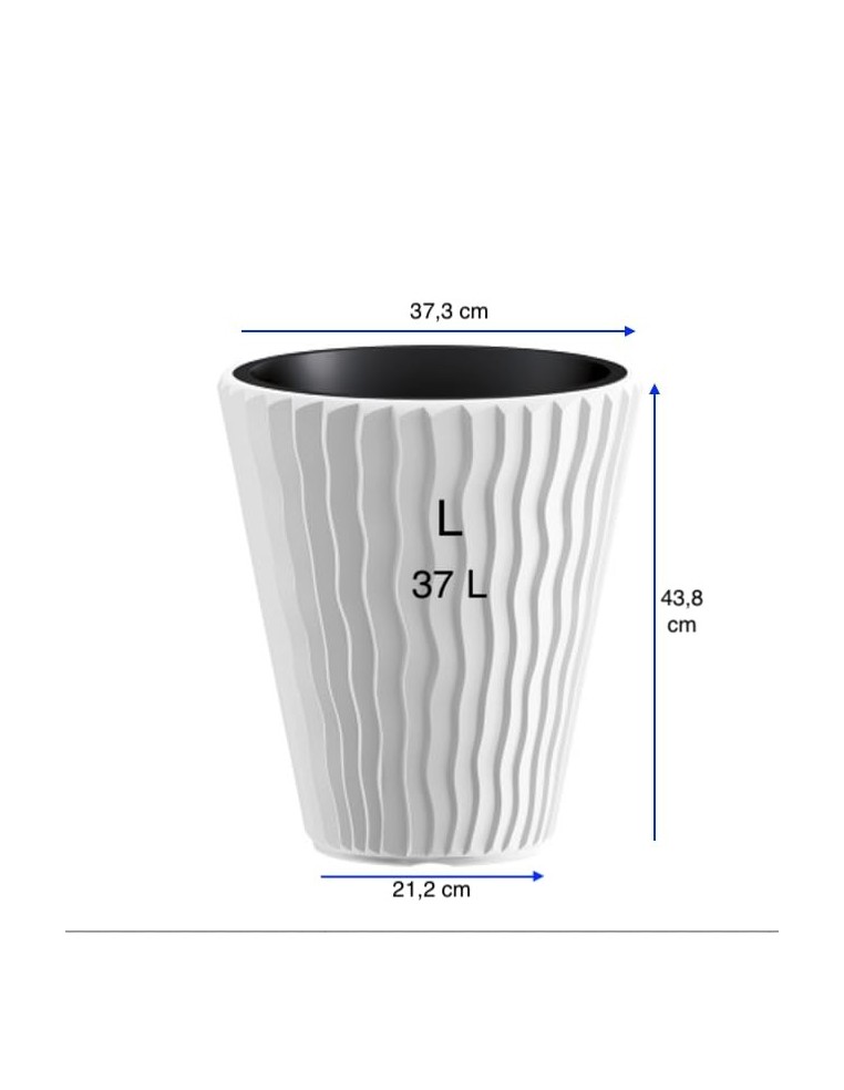 Vaso rotondo L Ø37 × 44 cm rilievo a onde con sistema di irrigazione, 37 L – Bianco | Töpferkönig