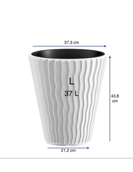 Bloempot rond L Ø37 × 44 cm golfreliëf met bewateringssysteem, 37 L – Wit | Töpferkönig