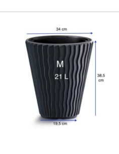 Blumentopf rund M Ø34 × 39 cm Wellenrelief mit Bewässerungssystem, 22 L – Anthrazit | Töpferkönig 2