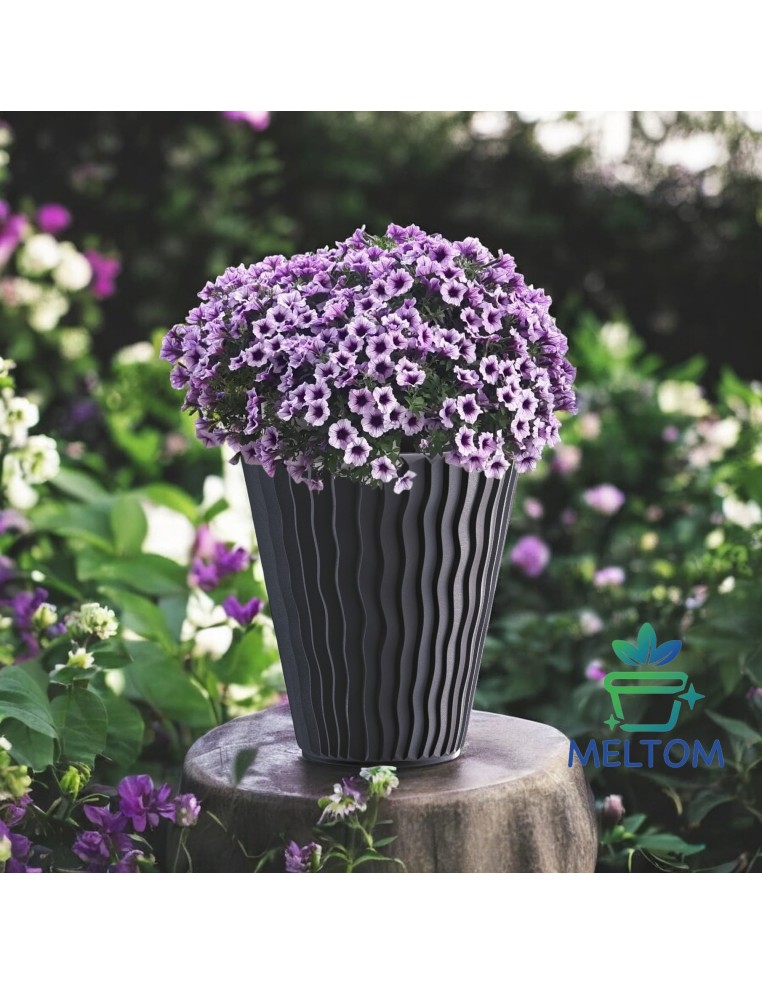 Bloempot rond M Ø34 × 39 cm golfreliëf met bewateringssysteem, 22 L – Antraciet | Töpferkönig
