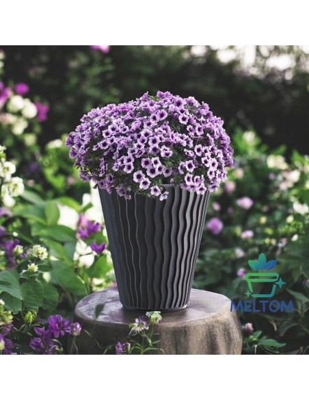 Vaso rotondo M Ø34 × 39 cm rilievo a onde con sistema di irrigazione, 22 L – Antracite | Töpferkönig