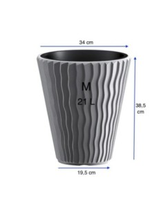 Vaso rotondo M Ø34 × 39 cm rilievo a onde con sistema di irrigazione, 21 L – Grigio | Töpferkönig 2