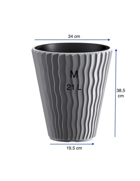 Bloempot rond M Ø34 × 39 cm golfreliëf met bewateringssysteem, 21 L – Grijs | Töpferkönig