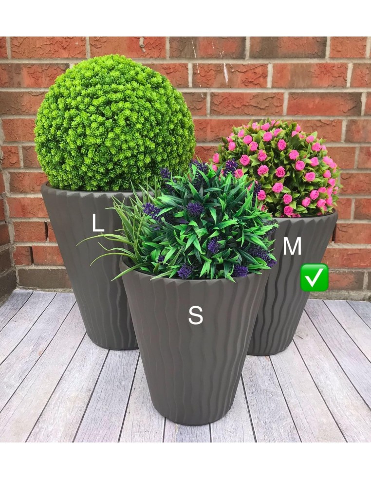 Pot de fleurs rond M Ø34 × 39 cm à relief ondulé avec système d'arrosage, 21 L – Gris | Töpferkönig