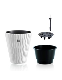 Bloempot rond M Ø34 × 39 cm golfreliëf met bewateringssysteem, 21 L – Wit | Töpferkönig