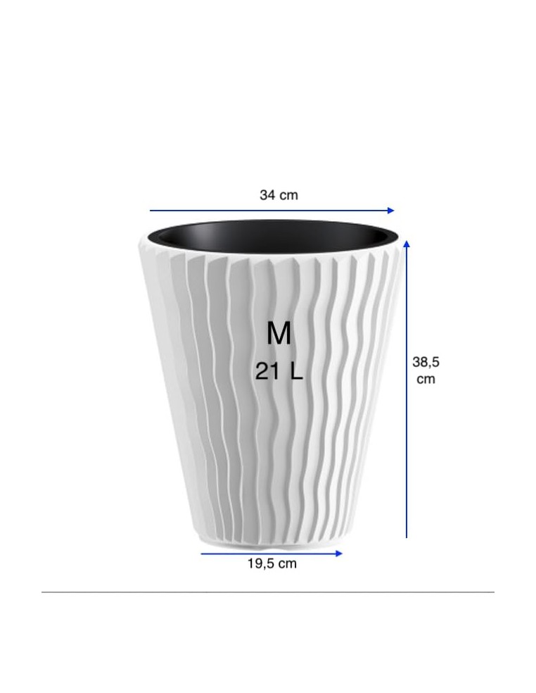 Bloempot rond M Ø34 × 39 cm golfreliëf met bewateringssysteem, 21 L – Wit | Töpferkönig