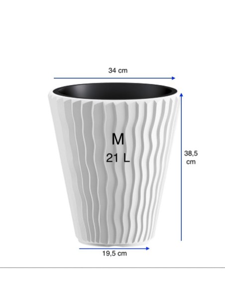 Bloempot rond M Ø34 × 39 cm golfreliëf met bewateringssysteem, 21 L – Wit | Töpferkönig