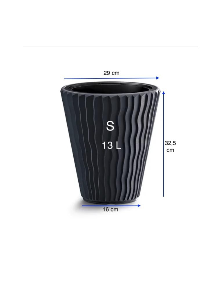 Bloempot rond S Ø29 × 33 cm golfreliëf met bewateringssysteem, 13 L – Antraciet | Töpferkönig