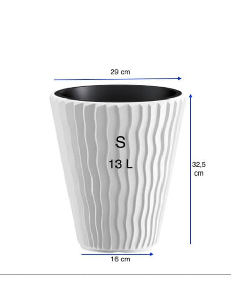 Vaso rotondo S Ø29 × 33 cm rilievo a onde con sistema di irrigazione, 13 L – Bianco | Töpferkönig