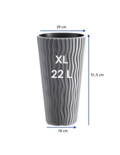 Fioriera rotonda XL alta Ø29 × 52 cm rilievo a onde con sistema di irrigazione, 22 L – Grigio | Töpferkönig 2