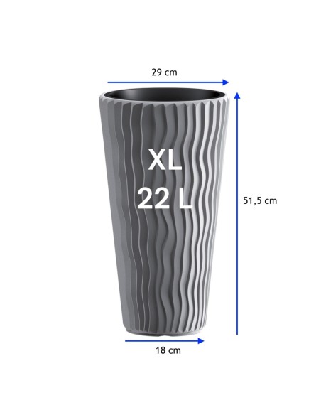 Plantenbak rond XL hoog Ø29 × 52 cm golfreliëf met bewateringssysteem, 22 L – Grijs | Töpferkönig